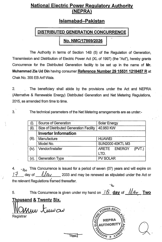 Distributed Generation Concurrence in Pakistan